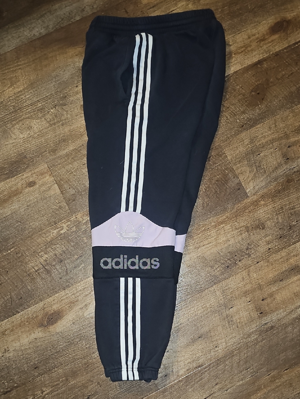 Adidas Black & Lilac Sweatpants with Three Stripes